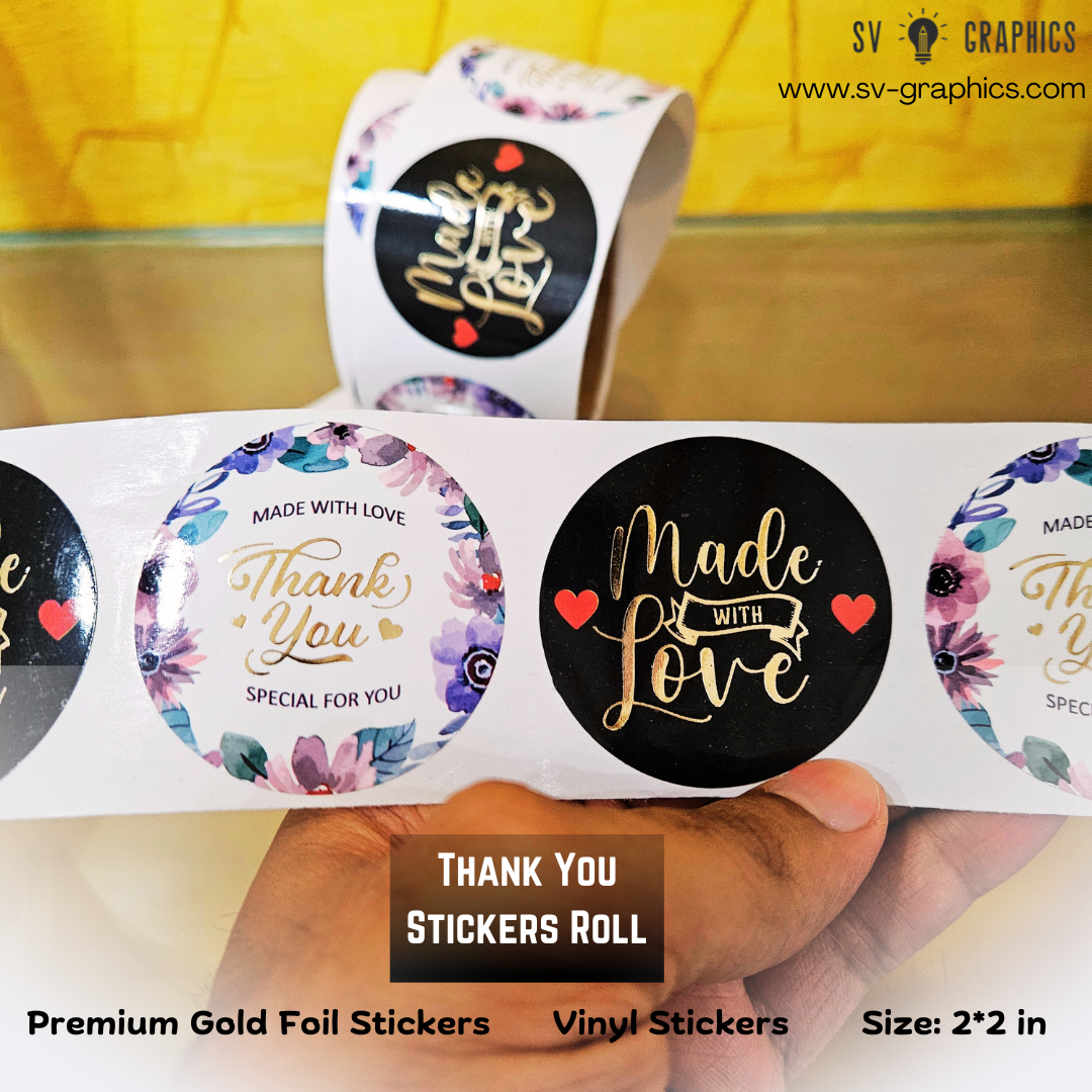 Thank You Roll Premium Gold Foil Stickers Black-Pink Duo
