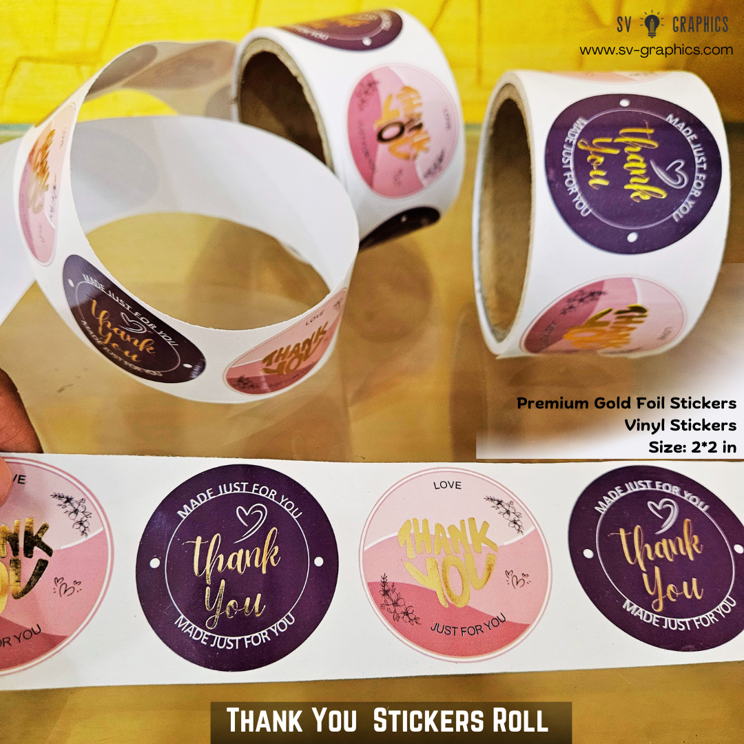 Thank You Roll Premium Gold Foil Stickers Purple-Pink Duo