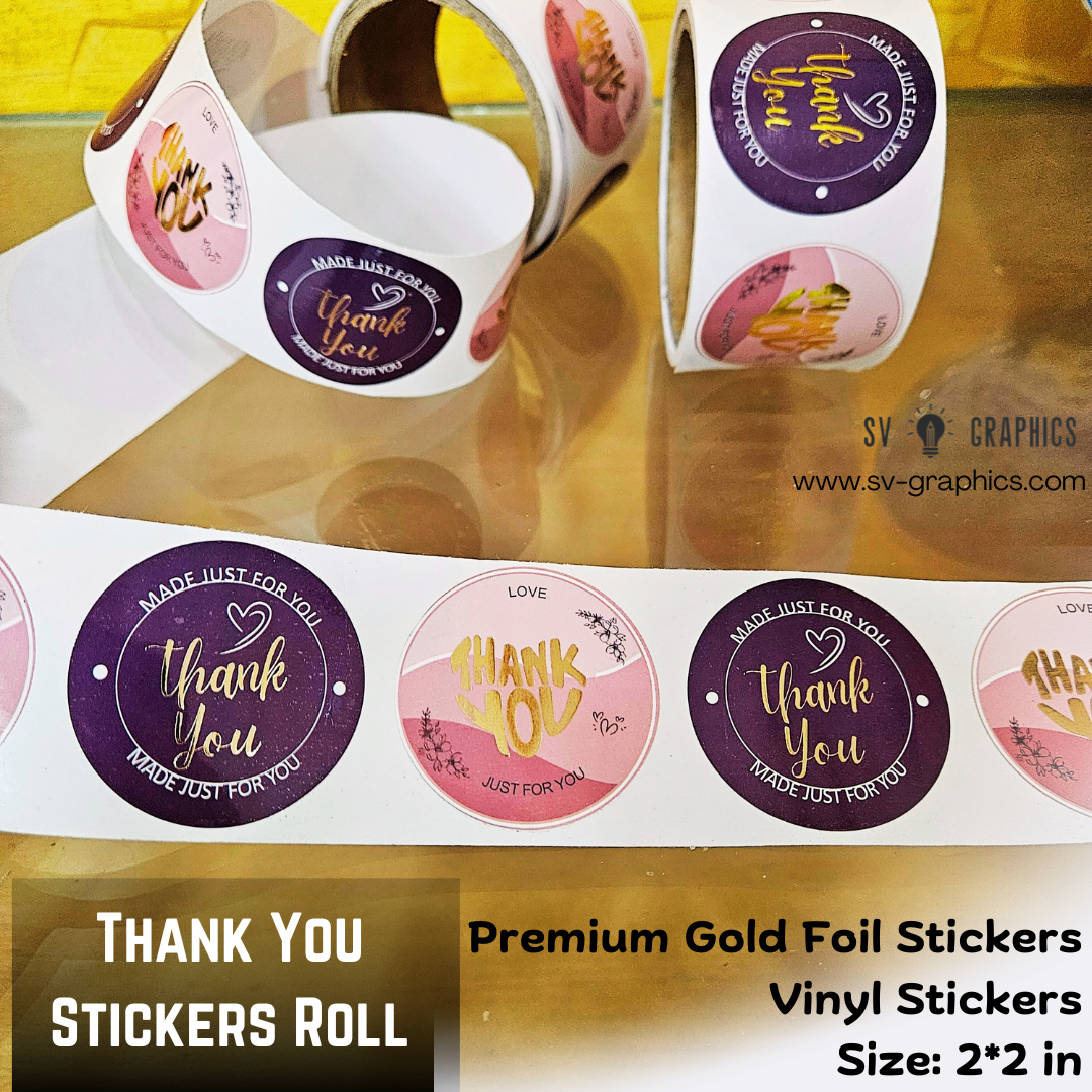 Thank You Roll Premium Gold Foil Stickers Purple-Pink Duo