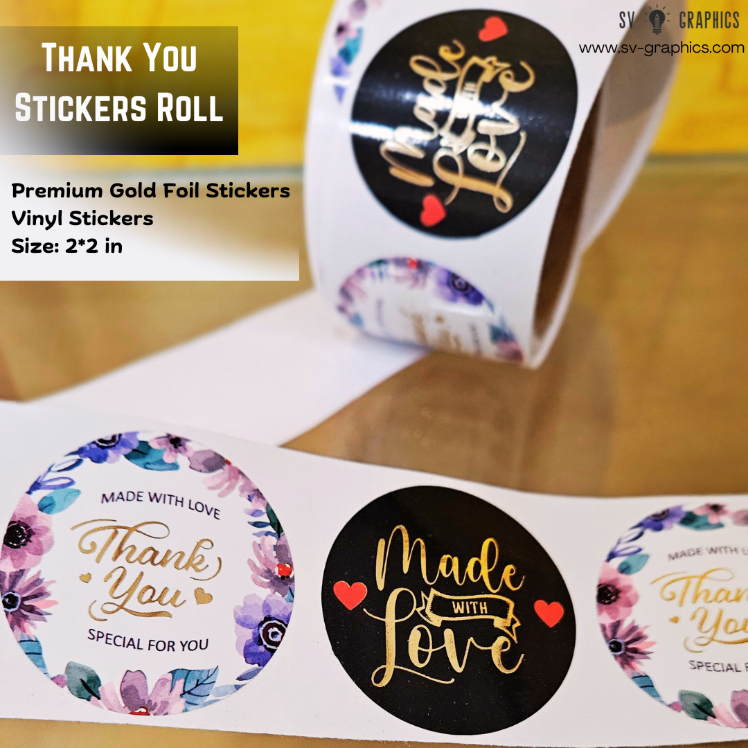 Thank You Roll Premium Gold Foil Stickers Black-Pink Duo