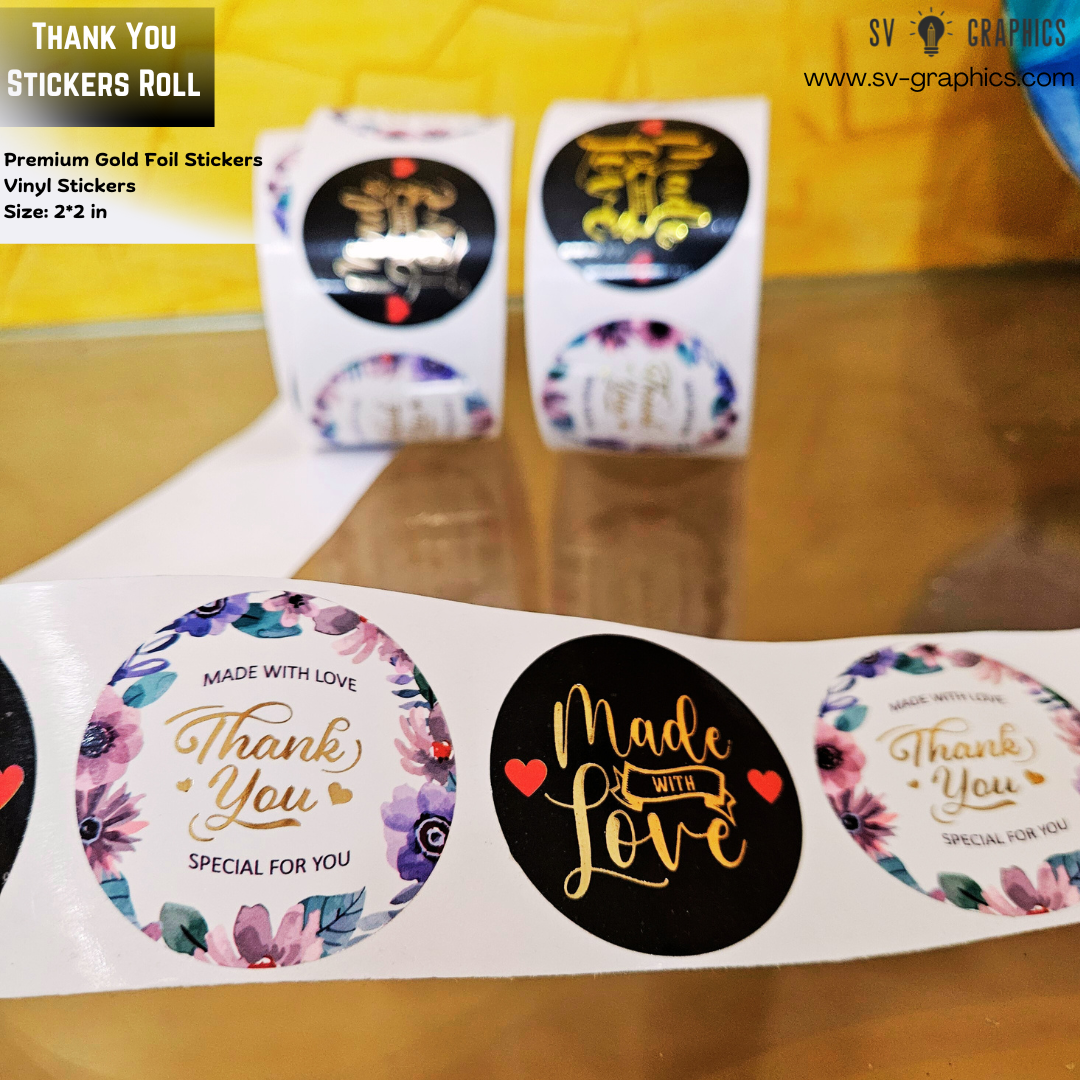 Thank You Roll Premium Gold Foil Stickers Black-Pink Duo