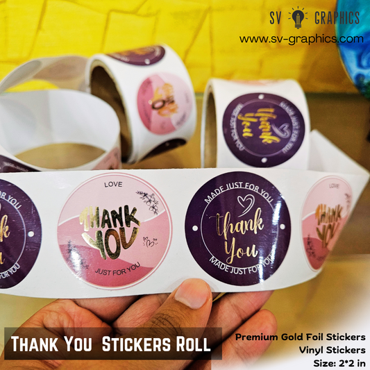Thank You Roll Premium Gold Foil Stickers Purple-Pink Duo