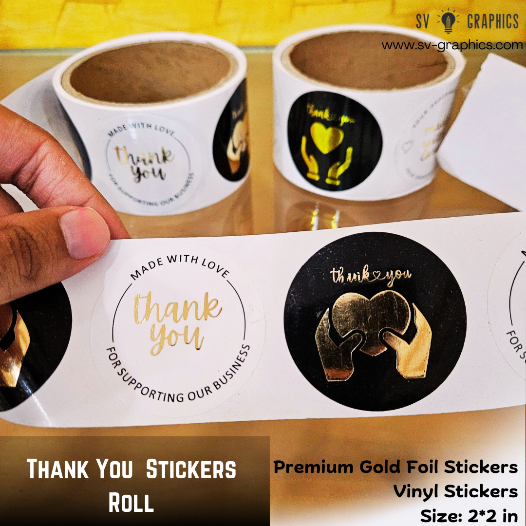 Thank You Roll Premium Gold Foil Stickers Black-White Duo